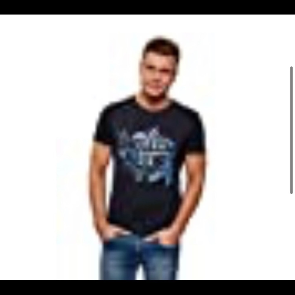 Hello Blue Men's Printed Cotton T-Shirt with Raw Hem, Blue, Small